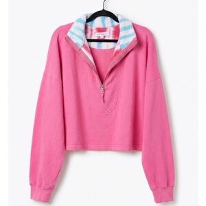 SOMETHING NAVY | Hot Pink Tie Dye Quarter Zip Sweatshirt Size Large